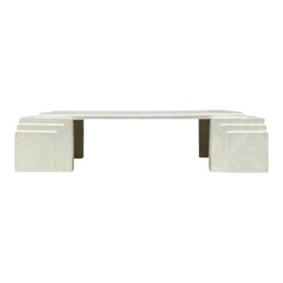 Monumental Faux White Pearl Marble Rectangular Cocktail Table in Art Deco Form For Sale