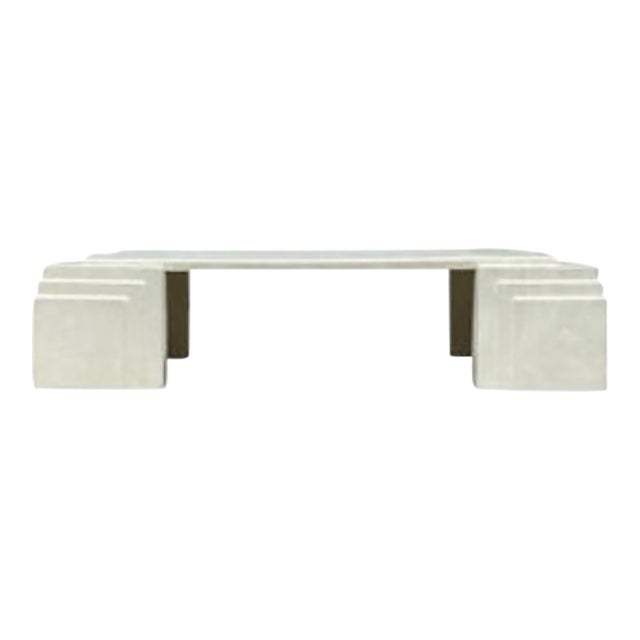 Monumental Faux White Pearl Marble Rectangular Cocktail Table in Art Deco Form For Sale