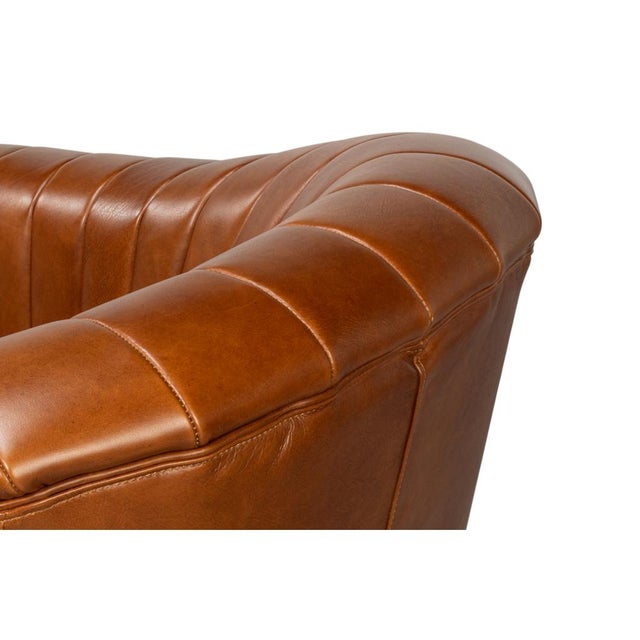 Not Yet Made - Made To Order Brown Leather Channel Tufted Swivel Chair For Sale - Image 5 of 12