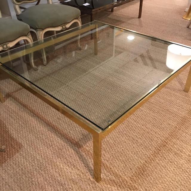 Large MidCentury Modern Brass and Glass Square Table Chairish
