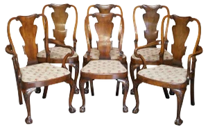 Victorian Walnut Shepherd's Crook Dining Chairs with Claw & Ball Feet, 1880s, Set of 6