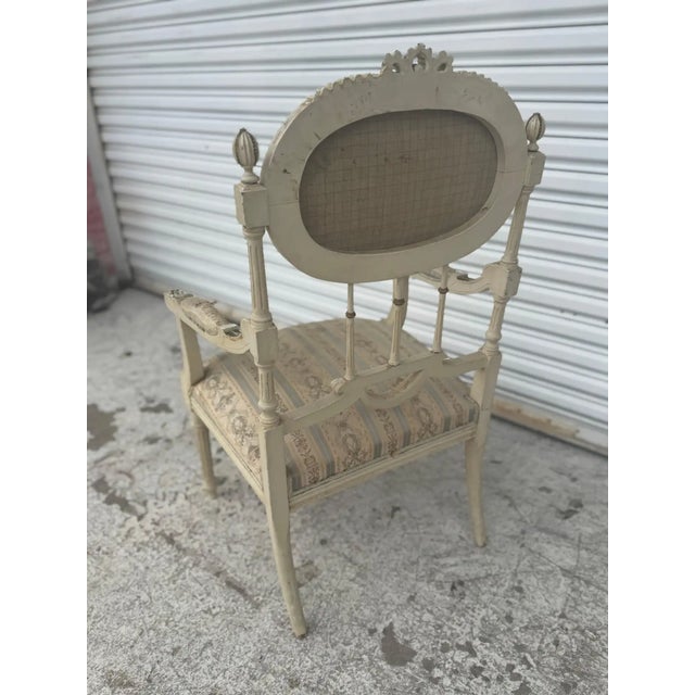 French French Louis XVI Hand Painted Bergere Chair Antique Accent Seating For Sale - Image 3 of 9