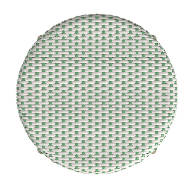Tobias 24 in. Seat Height Round Rattan Backless Counter Stool, White/Green Dot/ Natural Rattan Frame For Sale In Chicago - Image 6 of 7