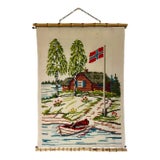 Original Hand-Embroidered Cross-Stitch Norwegian Hanging Textile Art For Sale