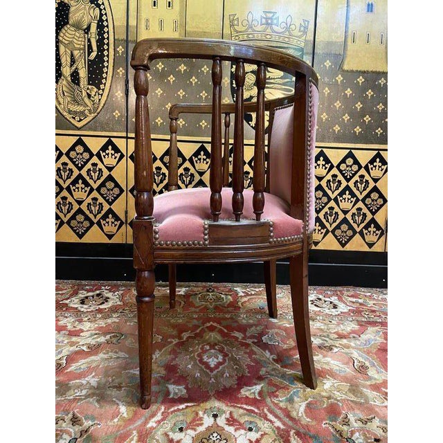 English Mahogany and Pink Velvet Office Chair For Sale - Image 3 of 6