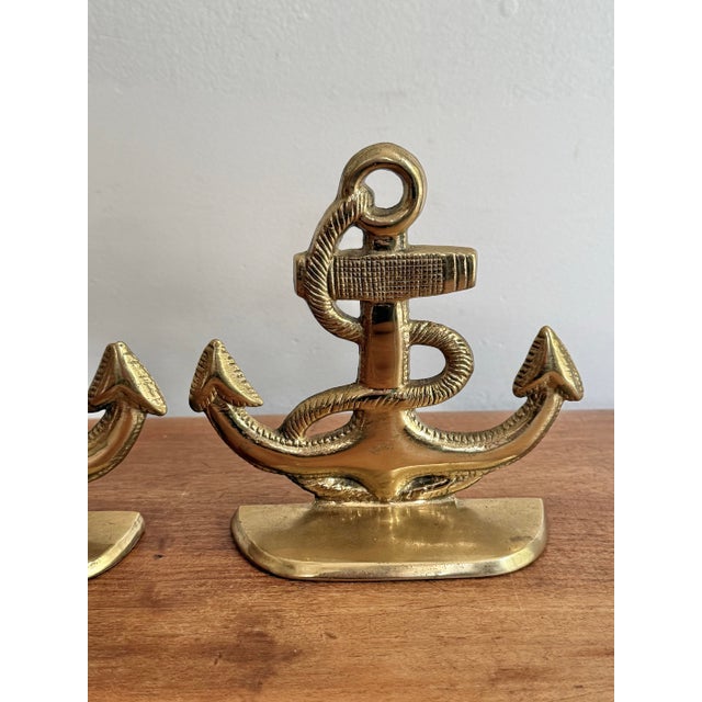 Solid Cast Brass Nautical Anchor Bookends For Sale - Image 4 of 6