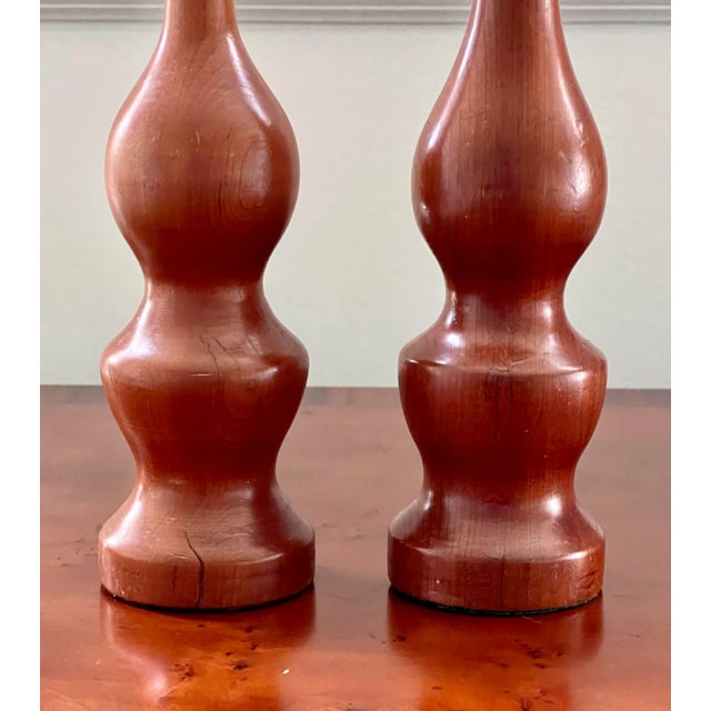 Mid-Century Wooden Candle Holders- a Pair For Sale - Image 4 of 7