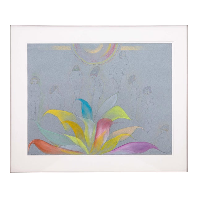 Stanley Boxer Bouquets Spawning Intruders Signed Crayon Pastel & Pencil Drawing For Sale