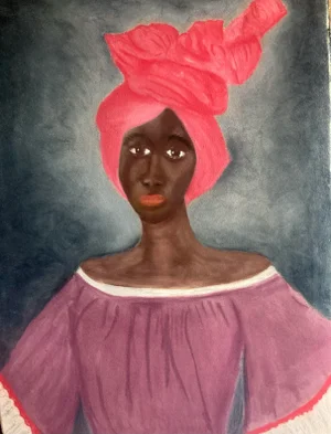 "Purple Dress" Original Folk Art Pastel Portrait Painting