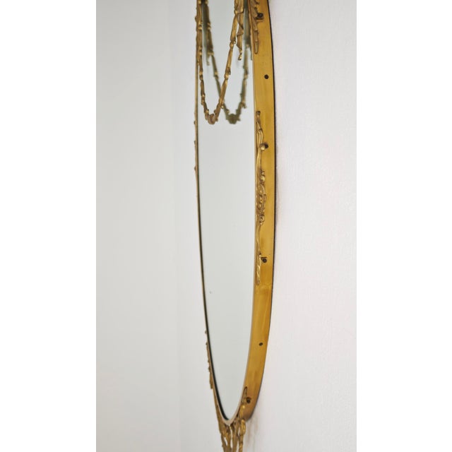 Italian Decorative Oval Brass Wall Mirror, 1960s For Sale - Image 6 of 14