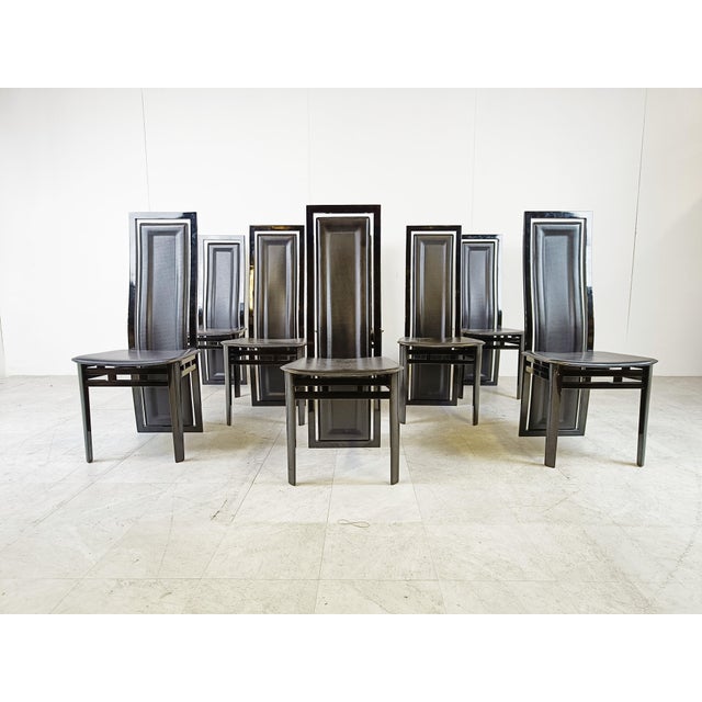 Modern Italian Lacquered Wood and Leather Dining Chairs, 1980s, Set of 8 For Sale - Image 4 of 11