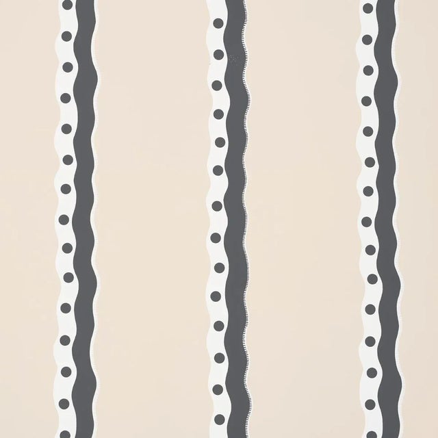 Schumacher Rousseau Stripe Wallpaper In Noir & Cream For Sale