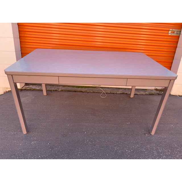 1970s Vintage Mid Century Modern Metal Tanker Desk Table For Sale - Image 5 of 11