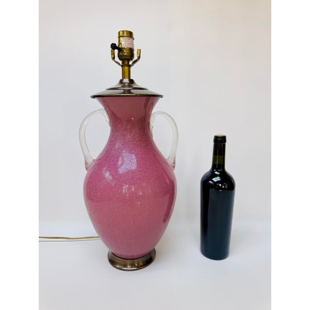 1980s Chapman Pink Glass Urn Table Lamp With Clear Handles For Sale - Image 16 of 16