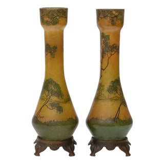 Large Art Nouveau Scenic Glass Vases by François-Théodore Legras, 1890s, Set of 2 For Sale