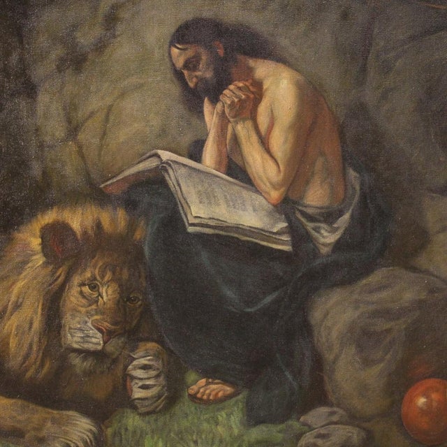 Italian Artist, Saint Jerome with Lion, 1950, Mixed Media, Framed For Sale - Image 14 of 16