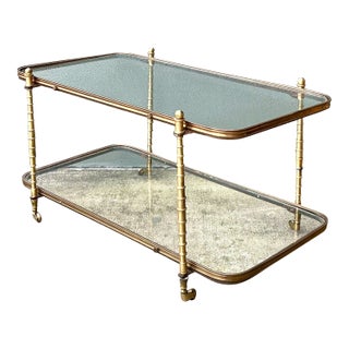 Vintage Brass Faux Bamboo Coffee Table For Sale
