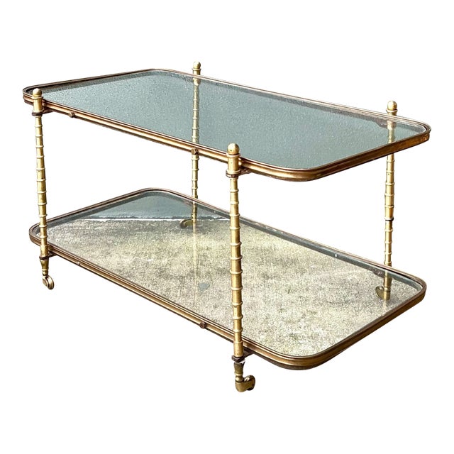 Vintage Brass Faux Bamboo Coffee Table For Sale
