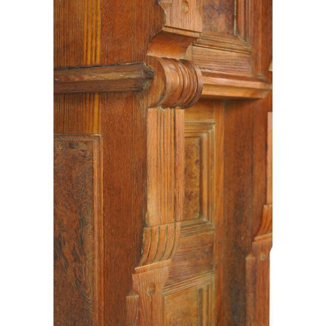 Wood Antique Victorian Burl Veneer Paneled Oak Fireplace Mantel For Sale - Image 7 of 16