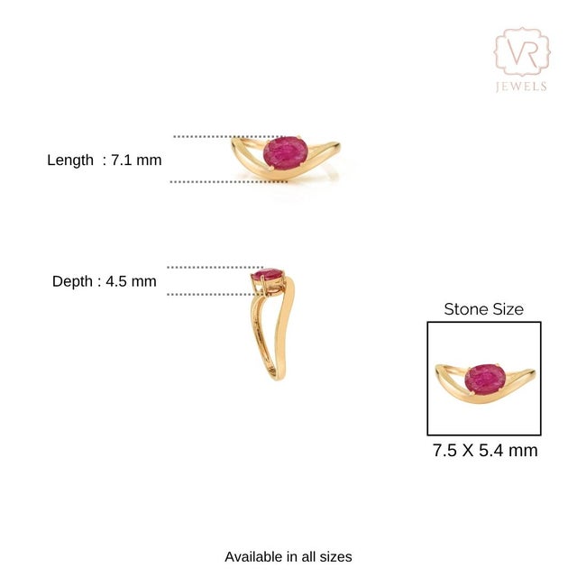 Handmade 1.14 Ct Oval Cut Natural Ruby Wave Solitaire Ring in 14k Gold Size 6.5 For Sale - Image 9 of 13