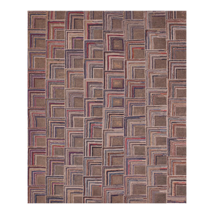 1920s Multibrown Geometric Folk Art American Hooked Rug 4'8" X 5'6" Handknotted Wool Carpet