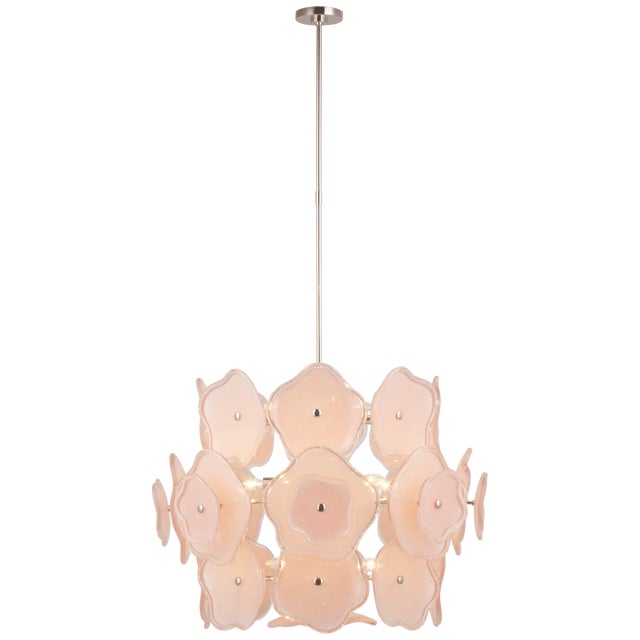 Leighton Large Barrel Chandelier in Polished Nickel with Blush Tinted Glass Designer: kate spade new york Fixture Height:...