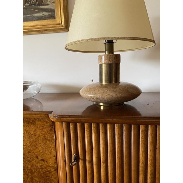 Hollywood Regency Pink Granite and Brass Table Lamp Base, Italy, 1970s For Sale - Image 6 of 18