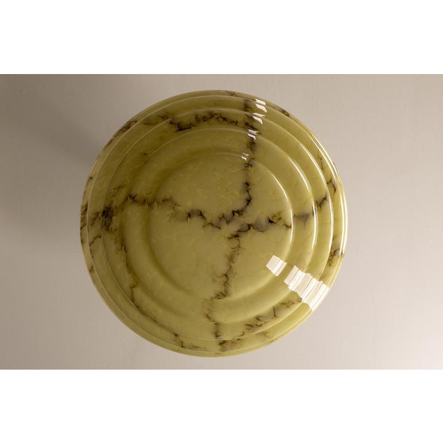 Metal Art Deco Layered Marbled Yellowish Beige and Brown Glass and Brass Pendant Light, 1950s For Sale - Image 7 of 18