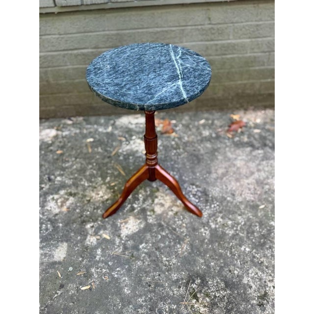 Vintage Tripod Pedestal Base Marble Top Plant Stand by Bombay Company Solid wood frame, green marble, made in Taiwan...