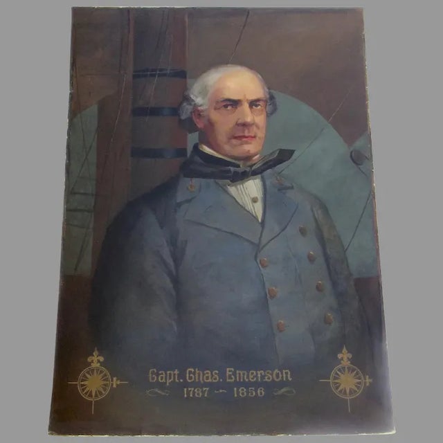 Mid 19th Century Portrait of Captain Chas. Emerson Oil Painting For Sale - Image 9 of 9