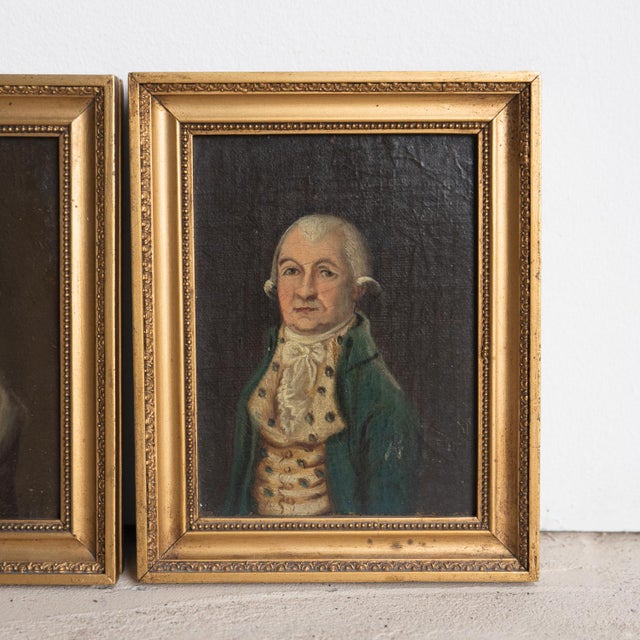Antique Georgian Portraits Provincial Folk Art Oil Paintings, 18th Century - a Pair For Sale - Image 4 of 11