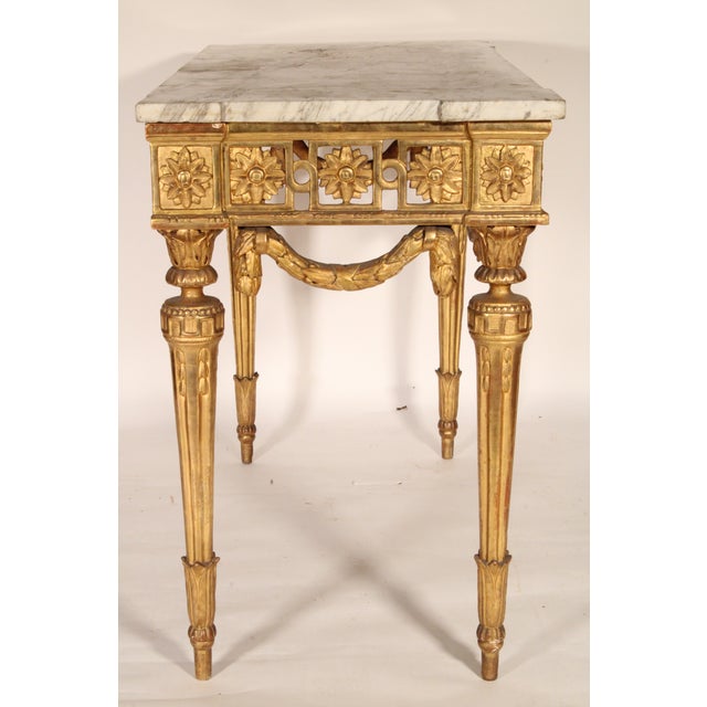 Late 19th Century Antique Continental Louis XVI Style Gilt Wood Marble Top Console Table For Sale - Image 5 of 14