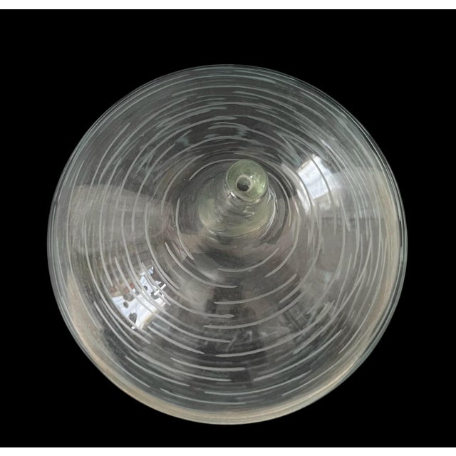 Glass Vintage MCM Belgium Handblown Glass Vase Etched Lines 8.5x10.5” For Sale - Image 7 of 8