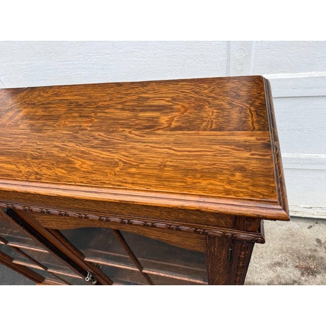 Antique Early 20th Century Mission Style Oak Display Cabinet/ Bookcase For Sale - Image 9 of 18