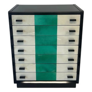 Black Lacquer & Parchment Chest of Drawers, 1950s For Sale