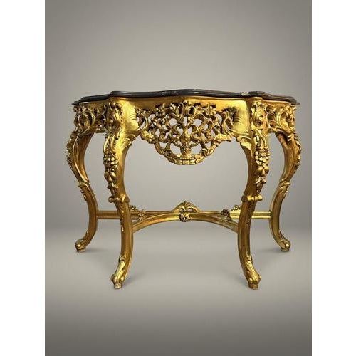 Carved Gilt Wooden Console Table with Shaped Marble Top For Sale - Image 6 of 6