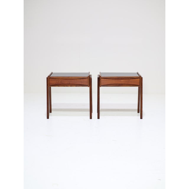 Vintage Danish Bedside Tables in Teak and Black Glass by Arne Vodder for Ølholm Møbelfabrik, 1960s, Set of 2 For Sale - Image 13 of 13