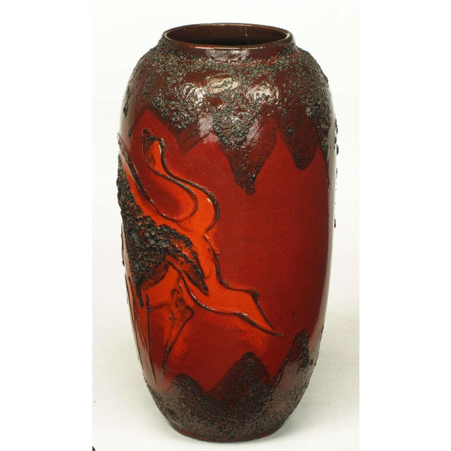Scheruich Ceramic Tall Lava Glaze Vase With Relief Bull And Volcanos Chairish