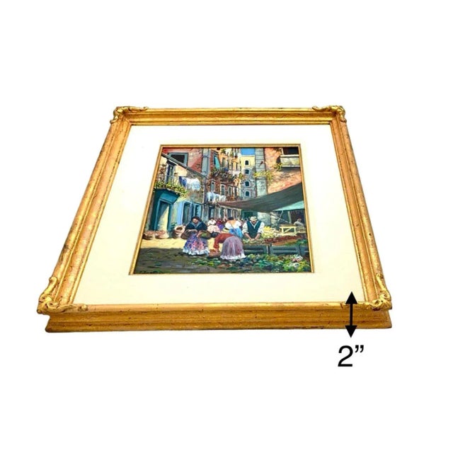 1980s Impressionist Oil Painting of a Village Market, Original Folk Art, Framed, 24"h For Sale - Image 4 of 8