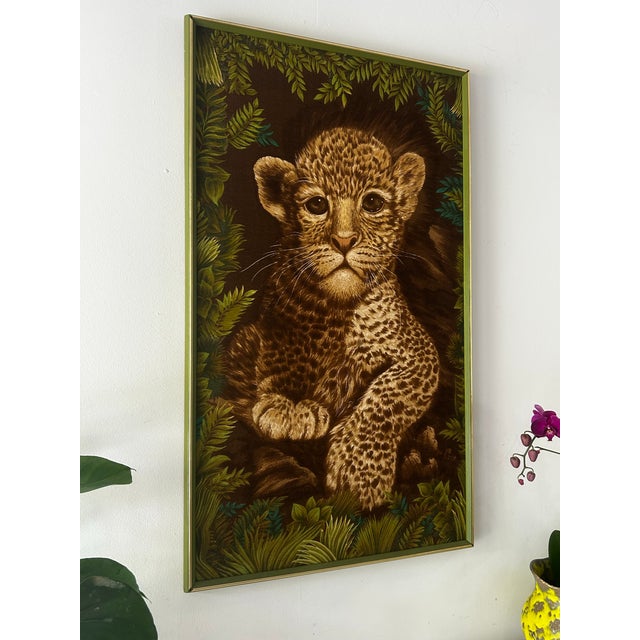 Hollywood Regency 1970 Leopard Cub Wesco Reltex Framed Fabric on Board For Sale - Image 3 of 12