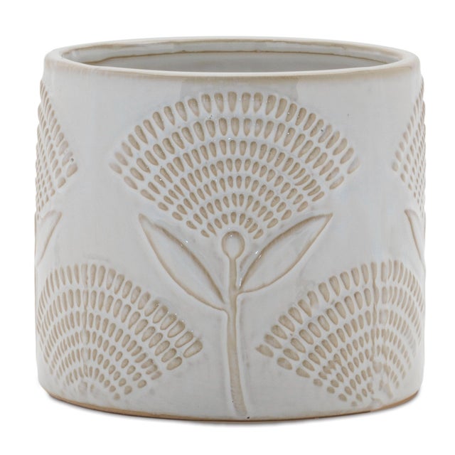 Contemporary Porcelain Floral Patterned Planter (Set of 2) For Sale - Image 3 of 6