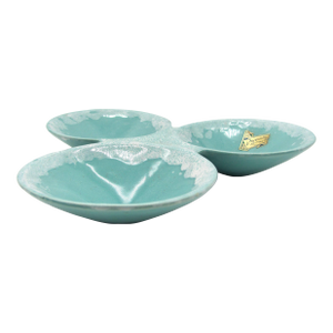 1950s Belle Kogan for Roseville Pottery Keynote Turquoise Blue Tidbit Tray Sputnick Atomic Space Age