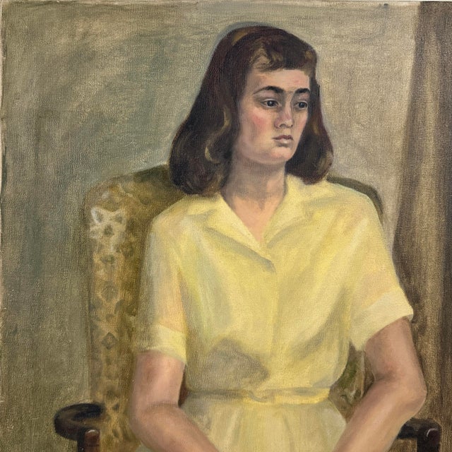 Mid-Century Modern Vintage Realist Portrait of Seated Woman (C. 1950, Oil on Canvas) For Sale - Image 3 of 5
