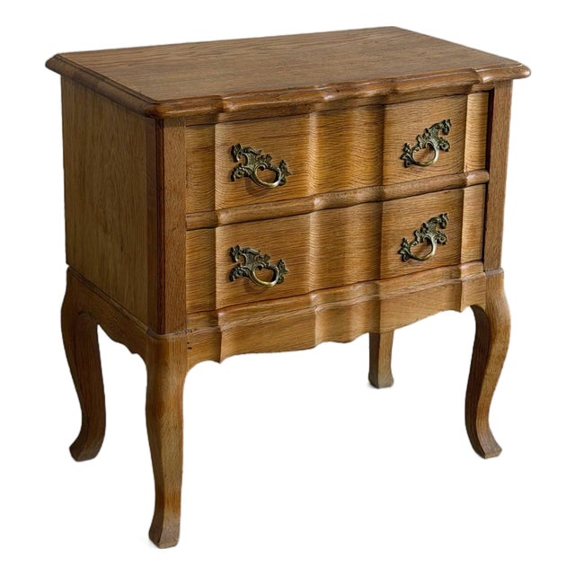 Vintage Danish Oak Nightstand End Table W Serpentine Drawers Scandinavian Style For Sale