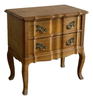 Vintage Danish Oak Nightstand End Table W Serpentine Drawers Scandinavian Style
