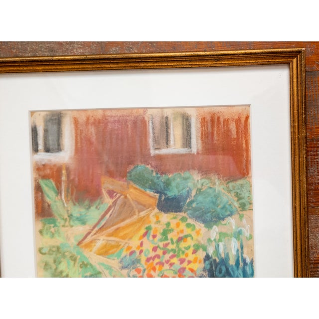 Mid-Century Modern Colorful New England Garden Abstract Oil Pastel, Signed For Sale - Image 4 of 10
