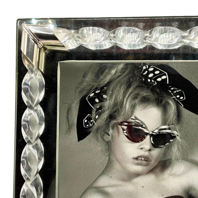 Silver Mid 20th Century 8"x10" Mirrored Tabletop Picture Frame W/ Lucite Cane Borders For Sale - Image 8 of 10