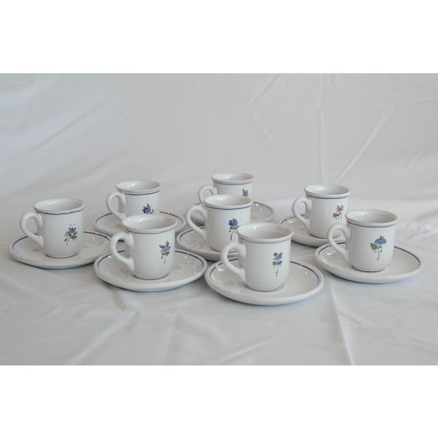 Late 20th Century French Moustiers Faïence Dinnerware Set for Eight | Atelier De Ségriès | Hand-Painted Blue Banded Floral - 35pcs For Sale - Image 15 of 18