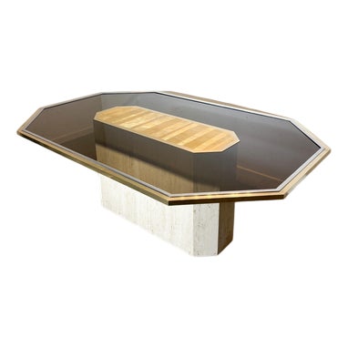 Brass and Etched Travertine Dining Table by Roger Vanhevel For Sale
