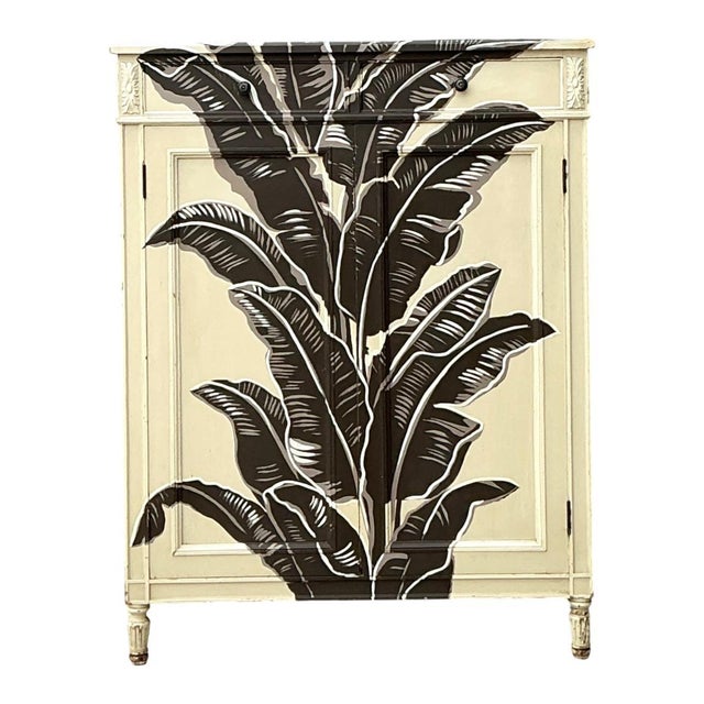 Vintage Banana Leaf Hand Painted Cabinet For Sale - Image 10 of 14